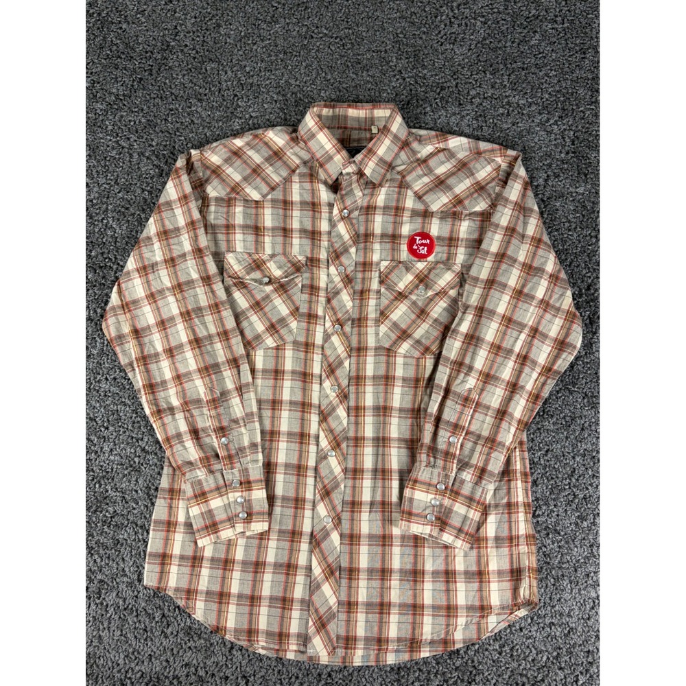 Vintage Roper Western Pearl Snap Shirt Mens Medium Plaid Tour de Fat Patch 90s